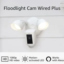 Ring Floodlight Cam Wired Plus, 11"H x 8.25"W x 7"D, White