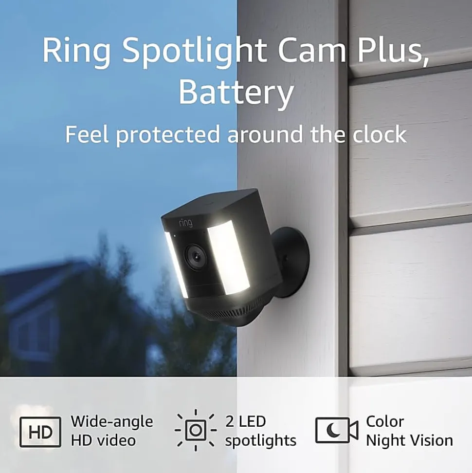Ring Spotlight Cam Plus Battery, 5.05"H x 2.5"W x 1.08"D, Black