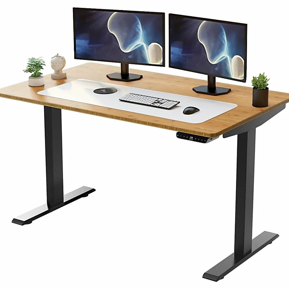 Rise Up® Electric 48"W Standing Computer Desk, Natural/Silver