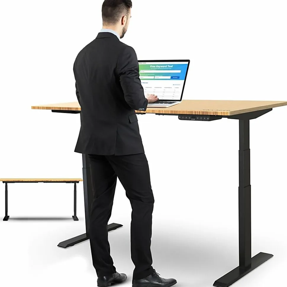 Rise Up® Electric 48"W Standing Computer Desk, Natural/Silver