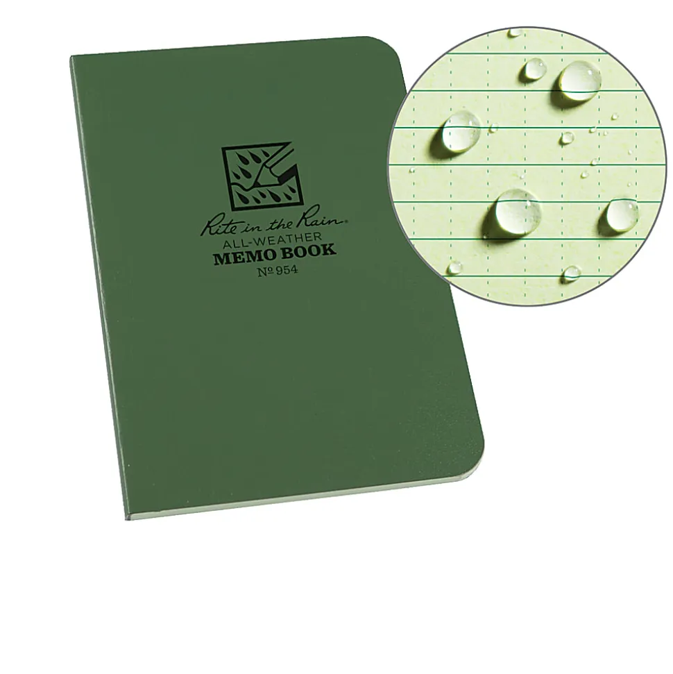Rite in the Rain Field-Flex Memo Notebook, 3 1/2" x 5", Universal Ruled, 112 Pages (56 Sheets), Green