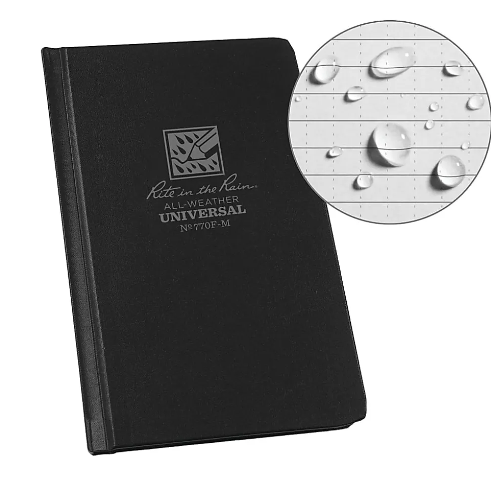 Rite in the Rain Hardcover Notebook, Pocket Size, 4 1/4" x 6 3/4", Universal Rule, 160 Pages (80 Sheets), Black