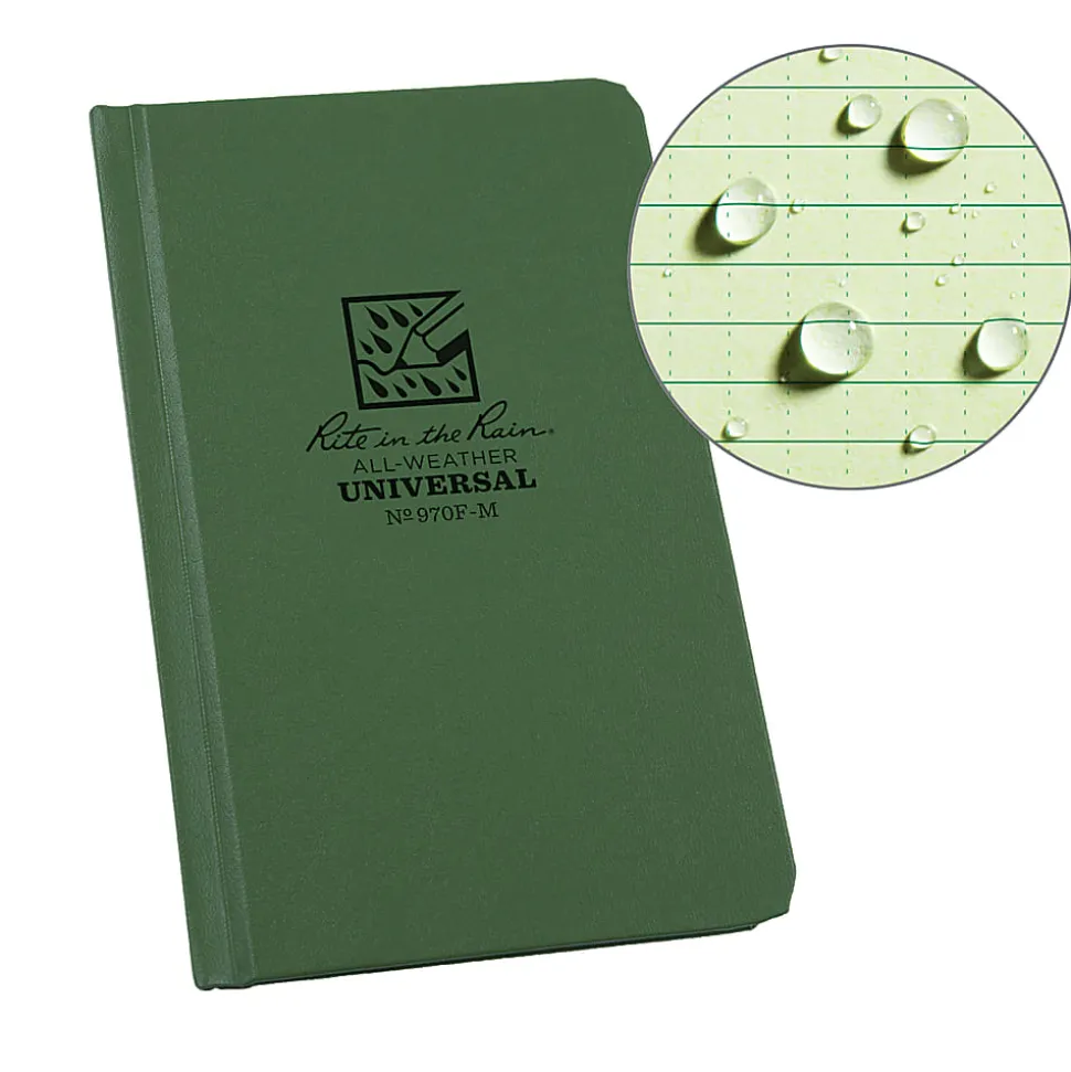Rite in the Rain Hardcover Notebook, Pocket Size, 4 1/4" x 6 3/4", Universal Rule, 160 Pages (80 Sheets), Green