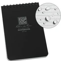 Rite in the Rain Top-Spiral Pocket Notebook, 4" x 6", Universal Rule, 100 Pages (50 Sheets), Black