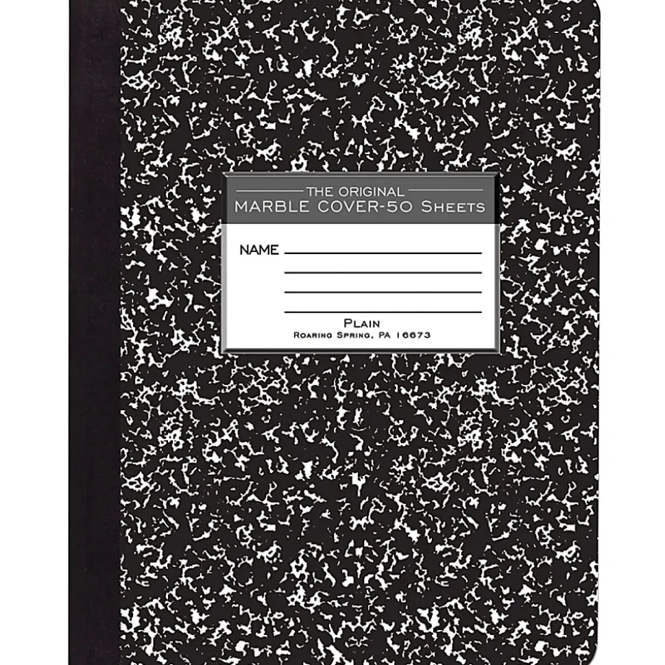 Roaring Spring® Composition Notebook, 9 3/4" x 7 1/2", 50 Sheets, 100 Pages, Black Marble