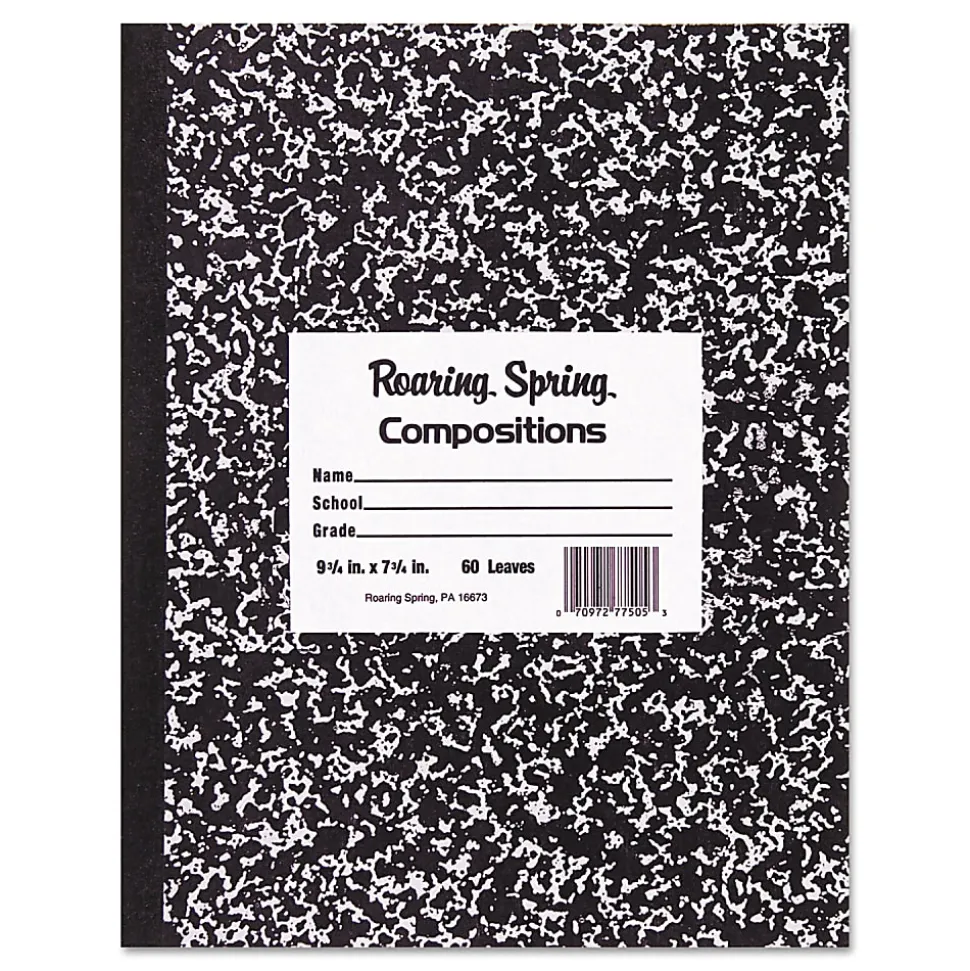 Roaring Spring® Composition Notebook, 9 3/4" x 7 1/2", 50 Sheets, 100 Pages, Black Marble