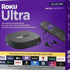 Roku Ultra 4K/HDR/Dolby Vision Streaming Device And Voice Remote Pro With Rechargeable Battery, Black