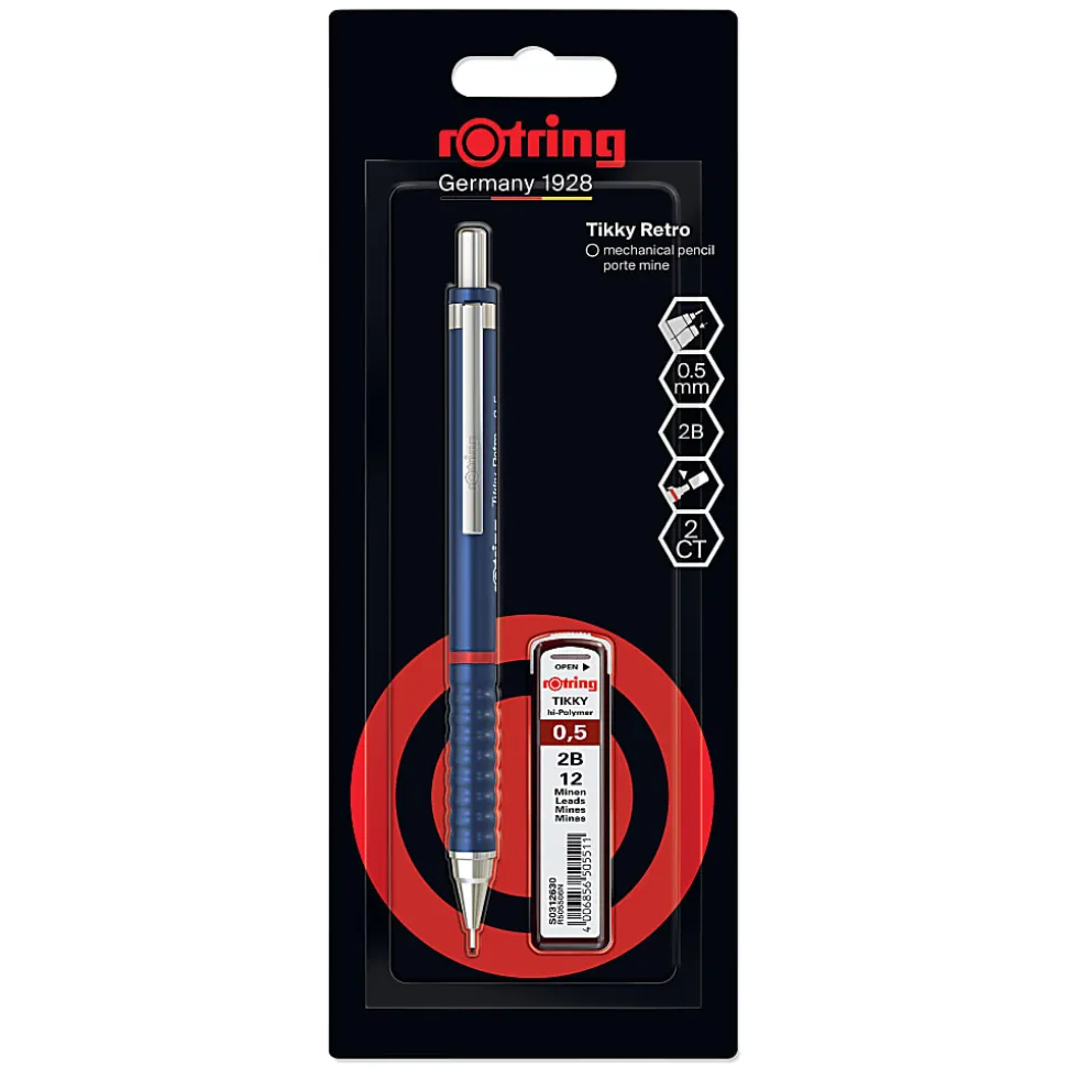 rOtring Tikky Retro 0.5mm Mechanical Pencil, Blue Barrel, with Leads