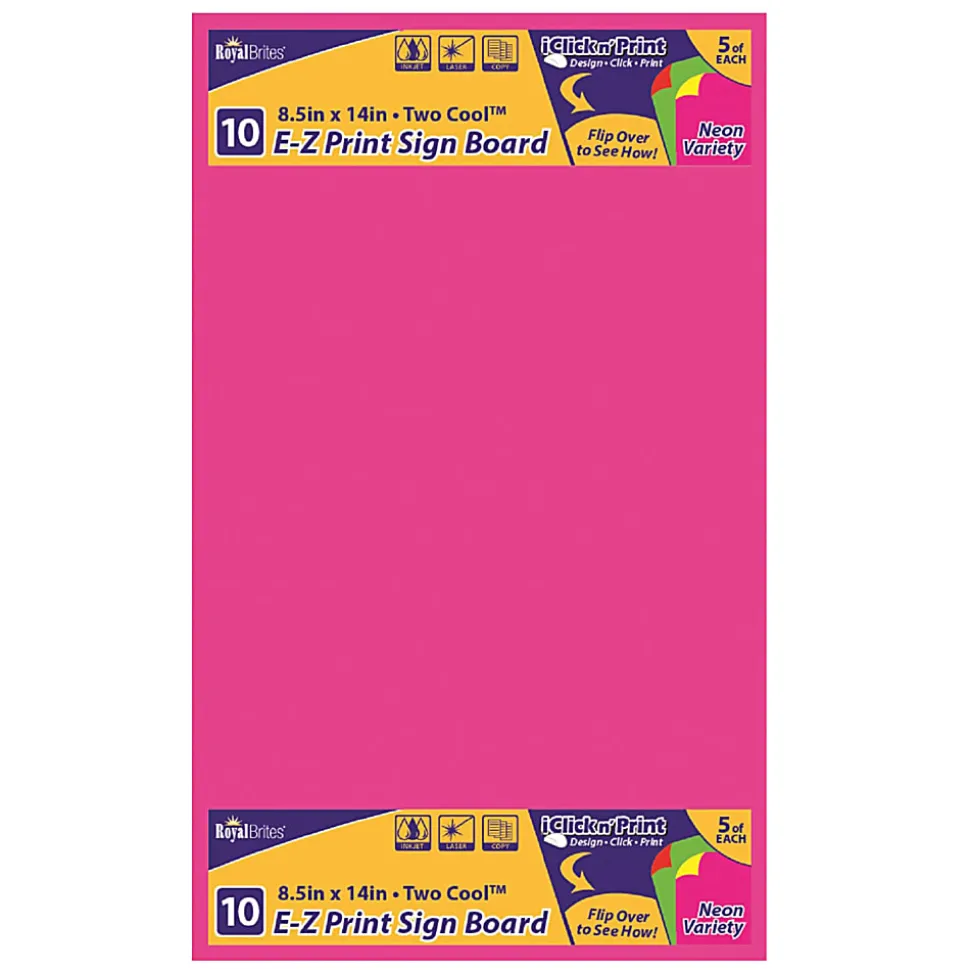 Royal Brites Dual Color EZ-Print Poster Board, 8-1/2" x 14", Assorted Neon Colors, Pack Of 10