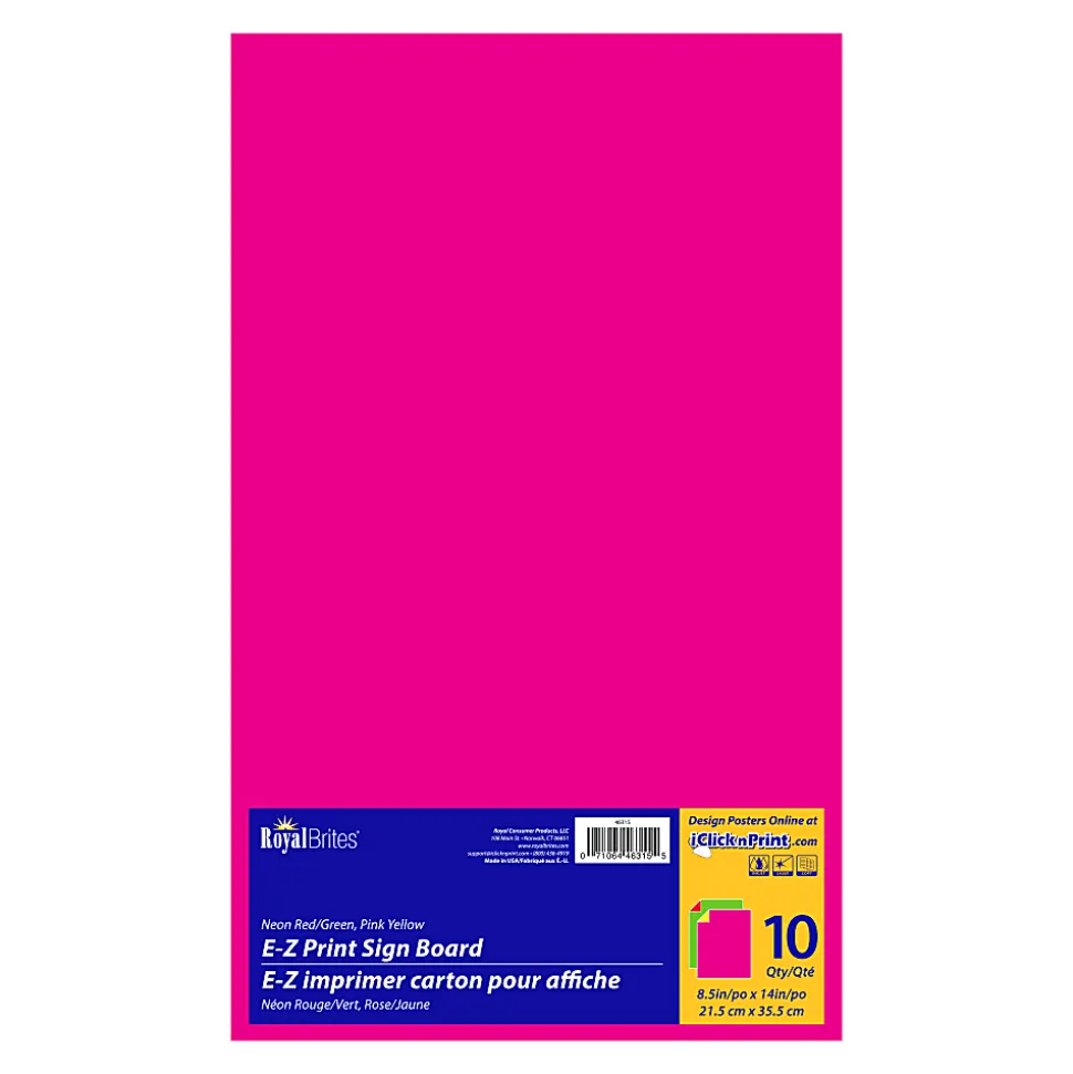 Royal Brites Dual Color EZ-Print Poster Board, 8-1/2" x 14", Assorted Neon Colors, Pack Of 10