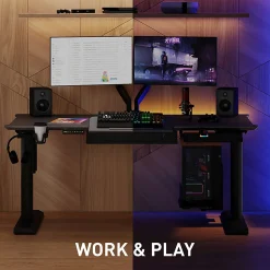 RS Gaming™ Chronos 66”W Height-Adjustable Gaming Desk with Integrated Power and Charging, Black, BIFMA Compliant