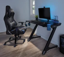 RS Gaming™ Davanti Vegan Leather High-Back Gaming Office Chair, Black/Blue, BIFMA Compliant