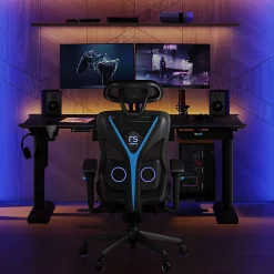 RS Gaming™ Eonix Ergonomic Mesh/Vegan Leather High-Back Active Chair & Footstool, Black/Blue, BIFMA Compliant