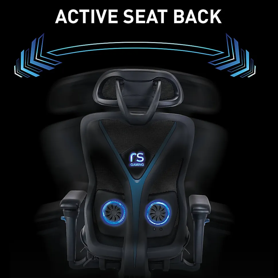 RS Gaming™ Eonix Ergonomic Mesh/Vegan Leather High-Back Active Chair & Footstool, Black/Blue, BIFMA Compliant