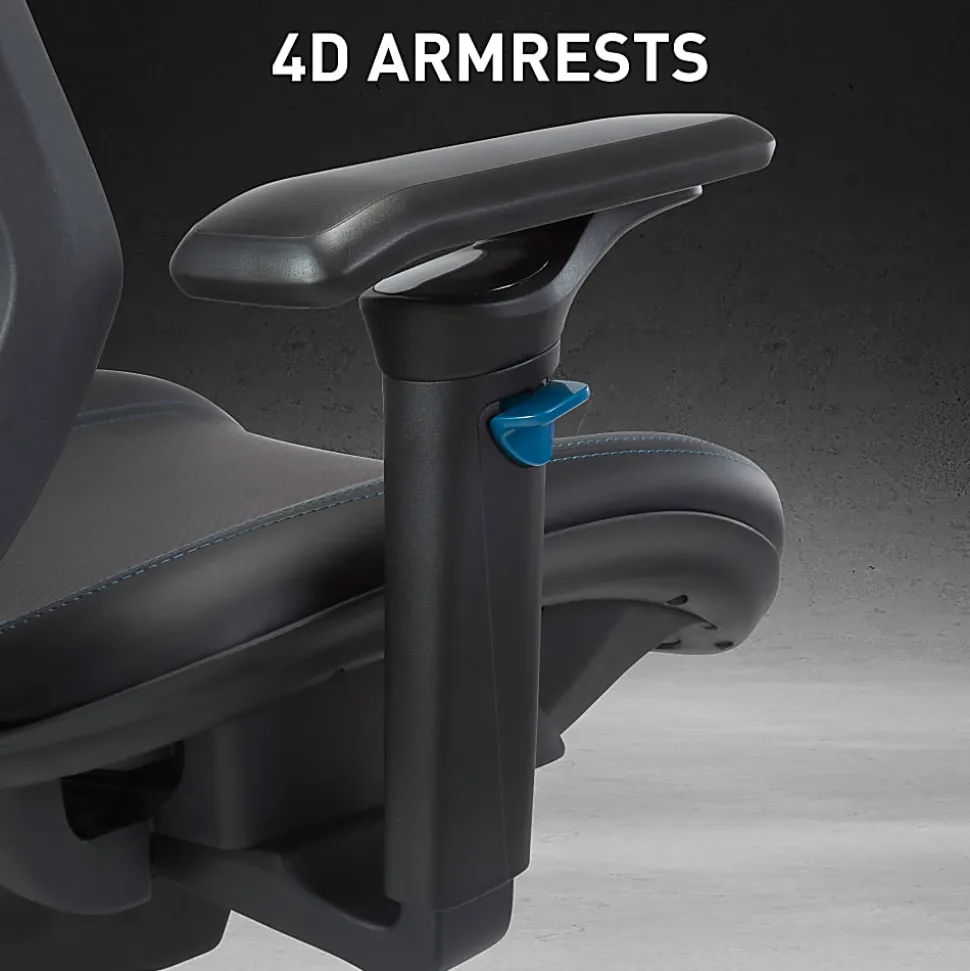 RS Gaming™ Eonix Ergonomic Mesh/Vegan Leather High-Back Active Chair & Footstool, Black/Blue, BIFMA Compliant