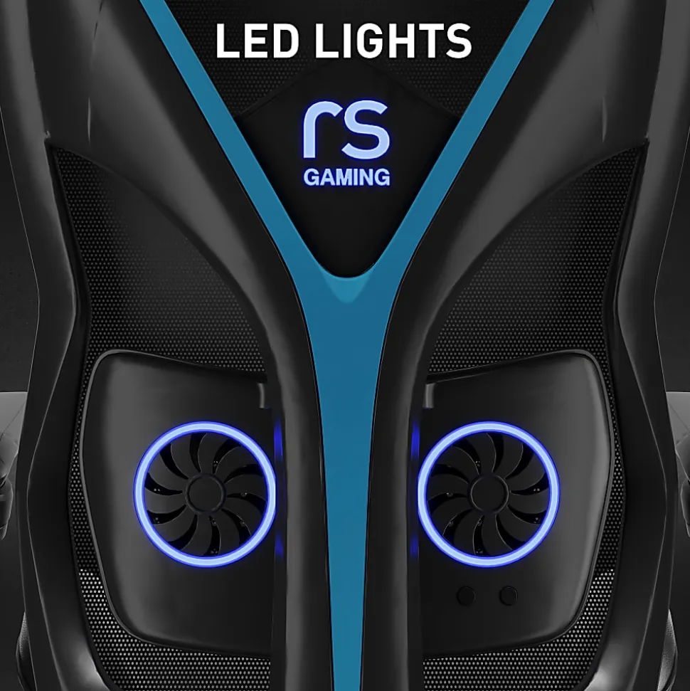 RS Gaming™ Eonix Ergonomic Mesh/Vegan Leather High-Back Active Chair & Footstool, Black/Blue, BIFMA Compliant