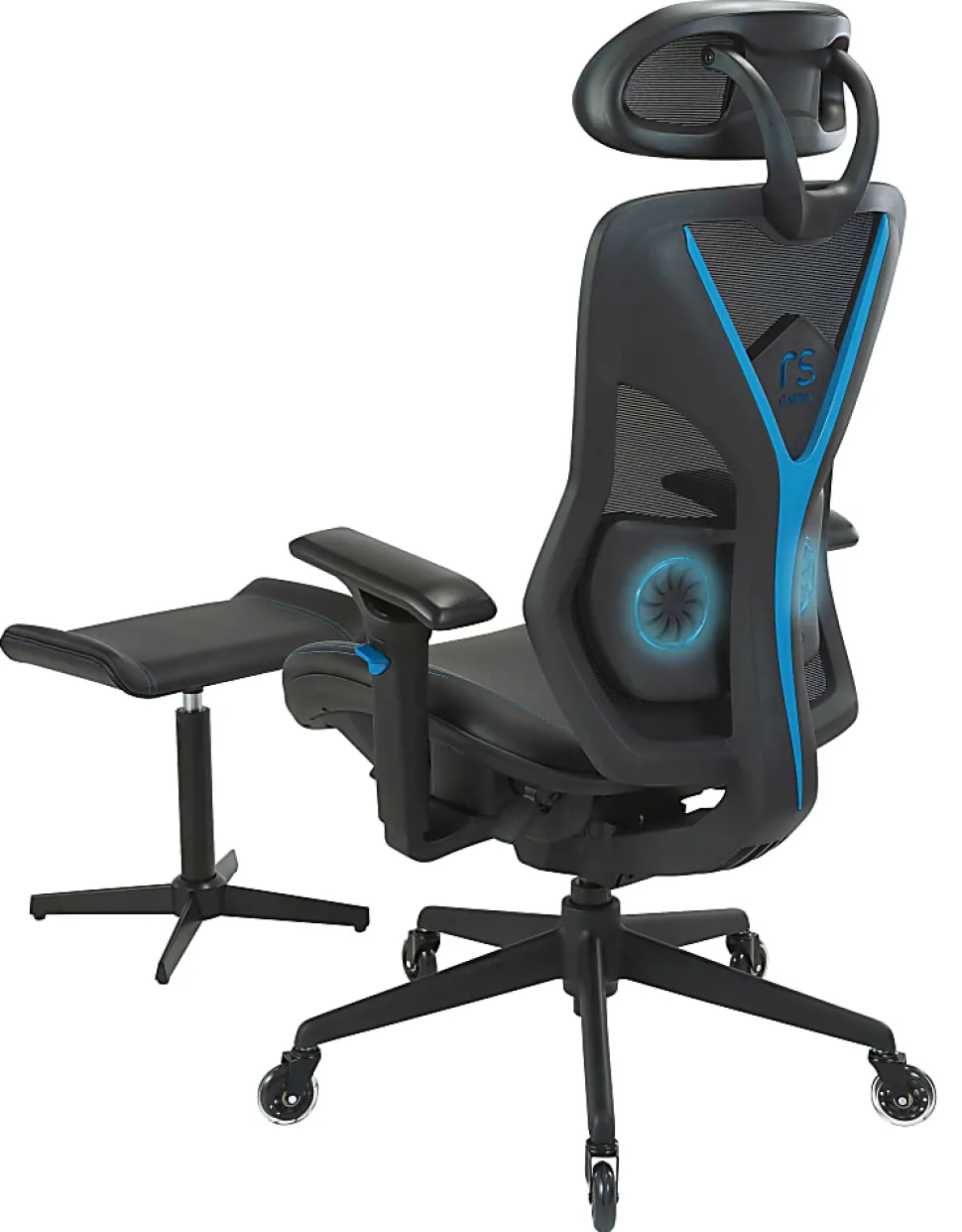 RS Gaming™ Eonix Ergonomic Mesh/Vegan Leather High-Back Active Chair & Footstool, Black/Blue, BIFMA Compliant