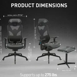 RS Gaming™ Eonix Ergonomic Mesh/Vegan Leather High-Back Active Chair & Footstool, Black/Blue, BIFMA Compliant