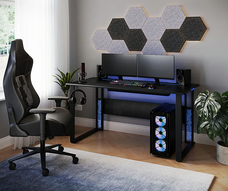 RS Gaming™ Mergence 60"W RGB Gaming Computer Desk With 10 Acoustic Panels, Black