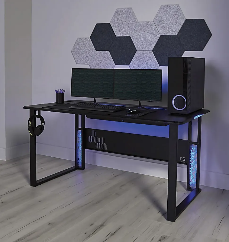 RS Gaming™ Mergence 60"W RGB Gaming Computer Desk With 10 Acoustic Panels, Black