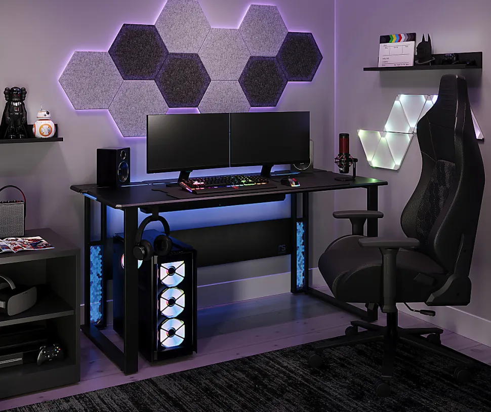 RS Gaming™ Mergence 60"W RGB Gaming Computer Desk With 10 Acoustic Panels, Black