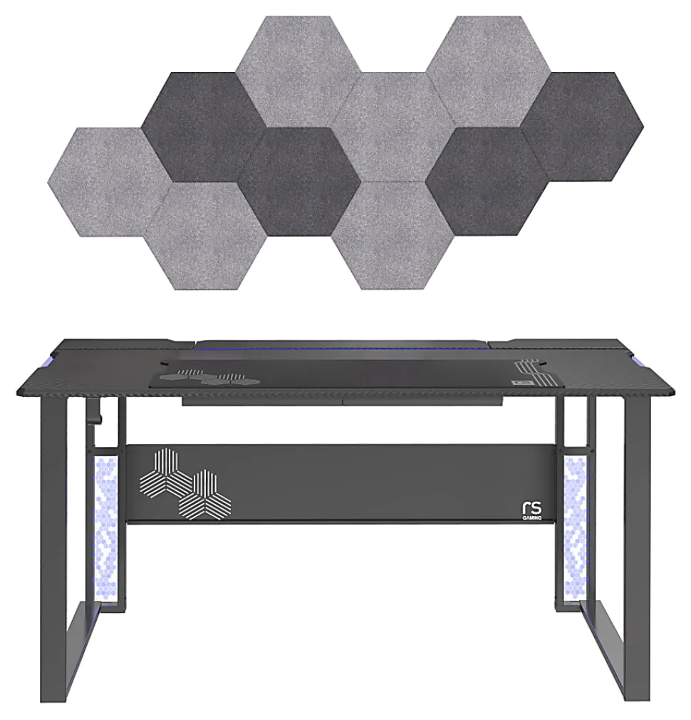 RS Gaming™ Mergence 60"W RGB Gaming Computer Desk With 10 Acoustic Panels, Black