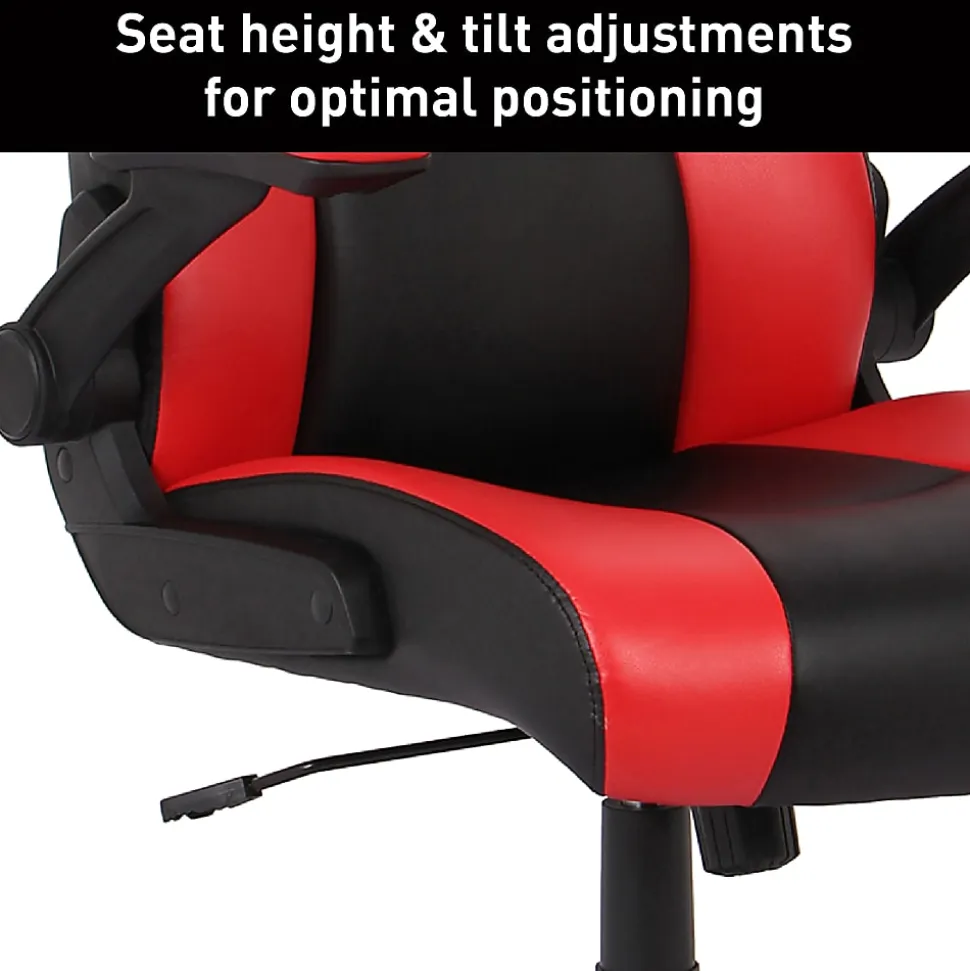 RS Gaming™ RGX Faux Leather High-Back Gaming Office Chair, Black/Red, BIFMA Compliant
