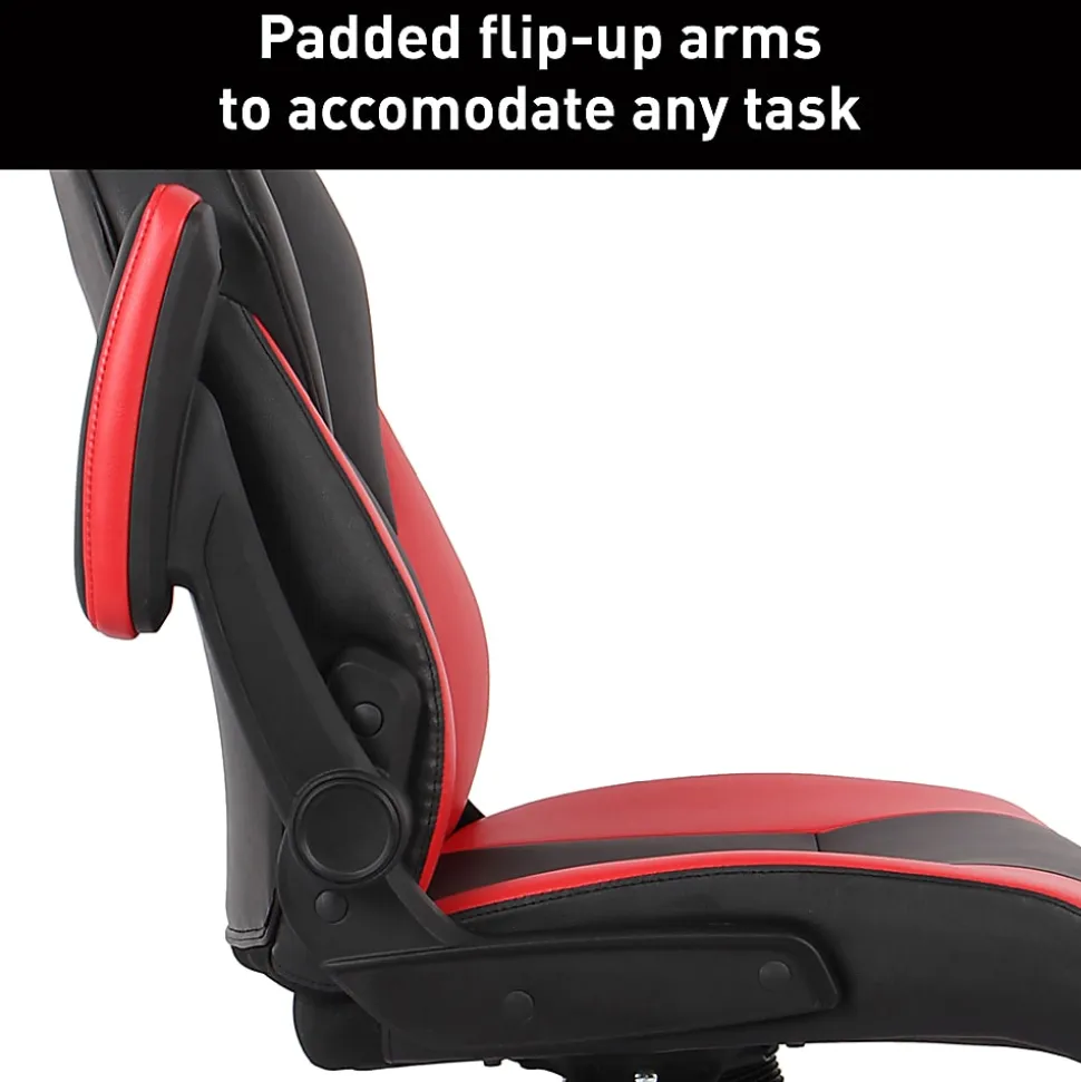 RS Gaming™ RGX Faux Leather High-Back Gaming Office Chair, Black/Red, BIFMA Compliant