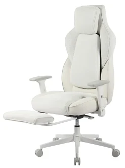 RS Gaming™ Saphira Ergonomic Fabric/Vegan Leather High-Back Gaming Chair With Footrest, Warm White, BIFMA Compliant