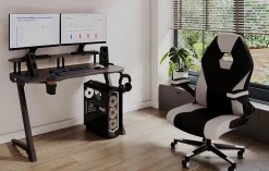 RS Gaming™ Venno 2.0 RGB Gaming Computer Desk with Hutch & Integrated Power, Black, BIFMA Compliant