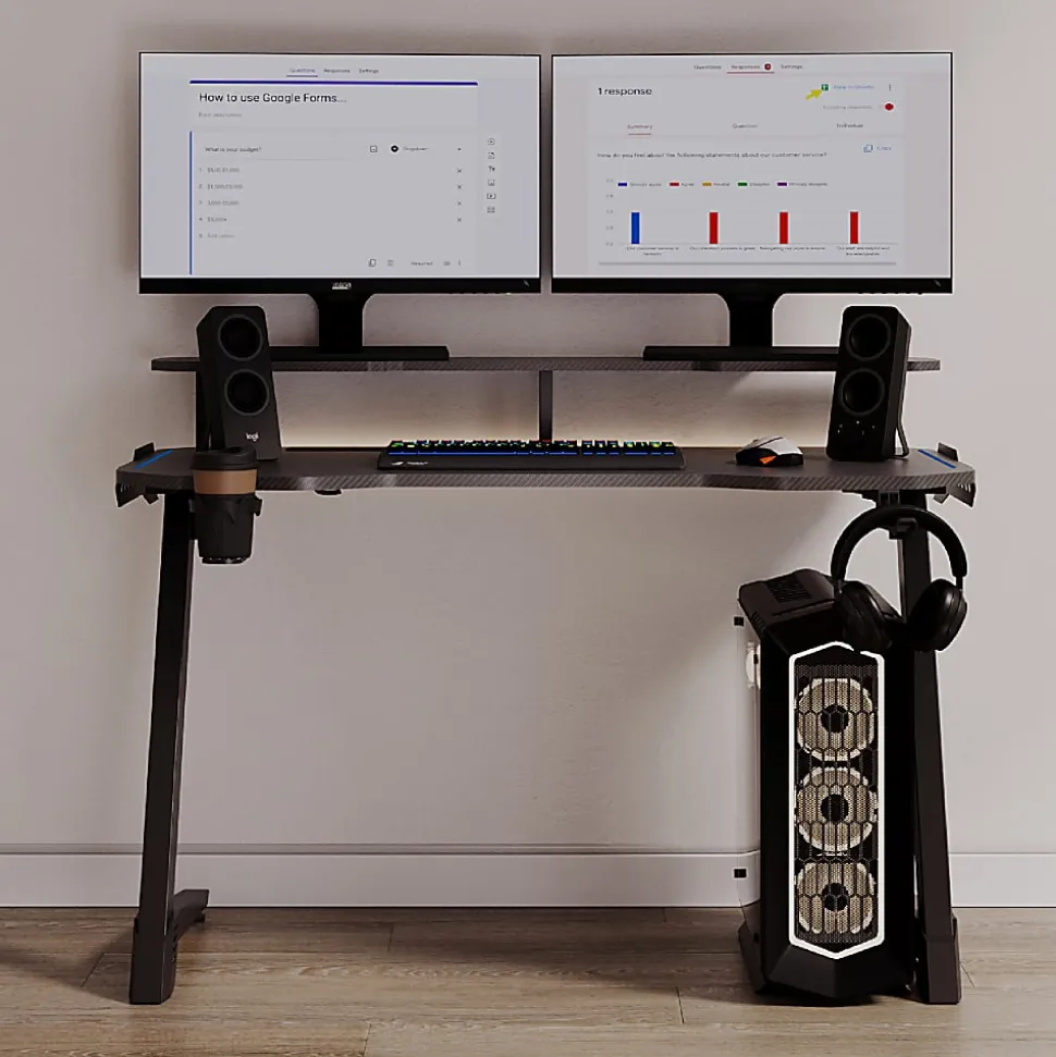 RS Gaming™ Venno 2.0 RGB Gaming Computer Desk with Hutch & Integrated Power, Black, BIFMA Compliant