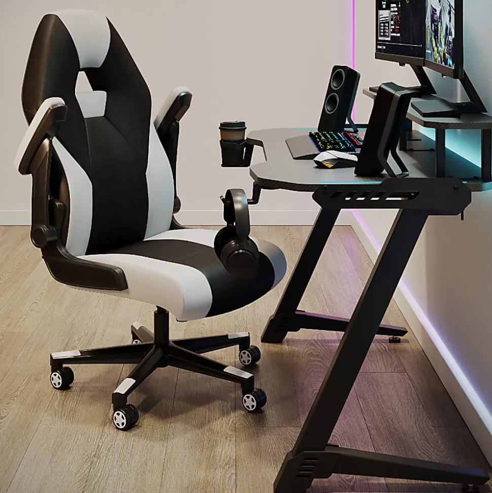 RS Gaming™ Venno 2.0 RGB Gaming Computer Desk with Hutch & Integrated Power, Black, BIFMA Compliant