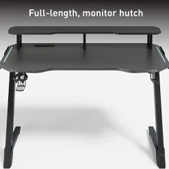 RS Gaming™ Venno 2.0 RGB Gaming Computer Desk with Hutch & Integrated Power, Black, BIFMA Compliant