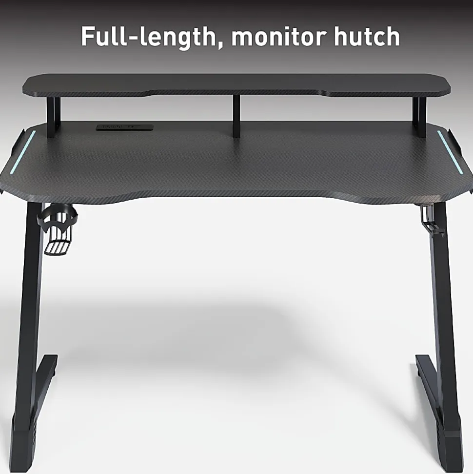 RS Gaming™ Venno 2.0 RGB Gaming Computer Desk with Hutch & Integrated Power, Black, BIFMA Compliant