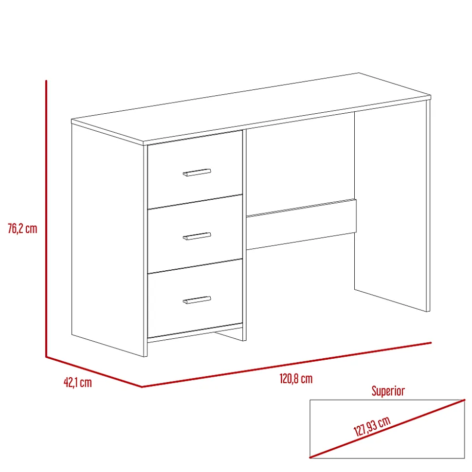 RTA 48"W 3-Drawer Computer Desk, Black