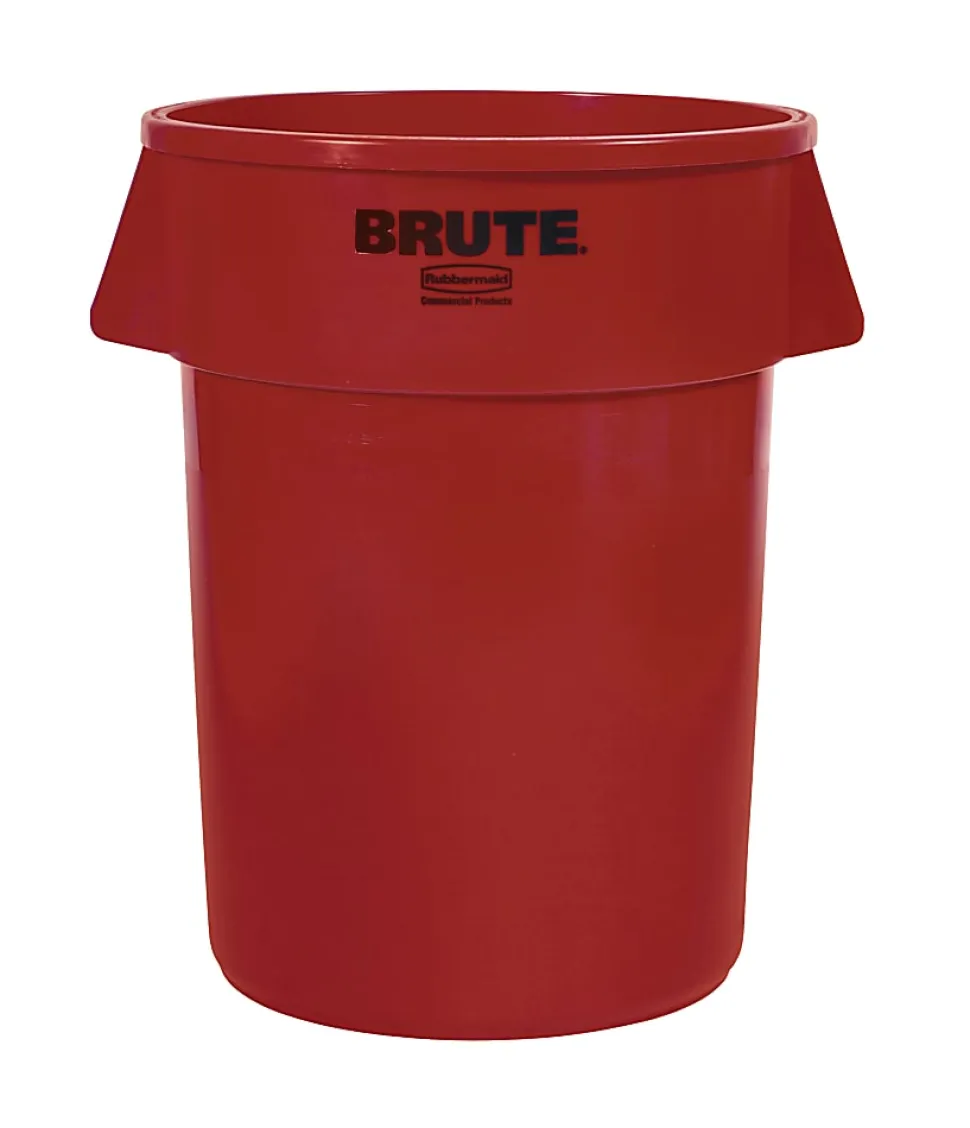 Rubbermaid® Brute Round Plastic Trash Can, 31 1/2" x 24", 44 Gallons, Red