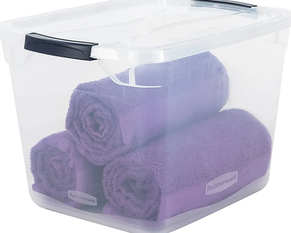 Rubbermaid® Cleverstore Storage Tote With Latching Lid, 30 Qt, 18-3/4" x 13-3/8" x 10-1/2", Clear