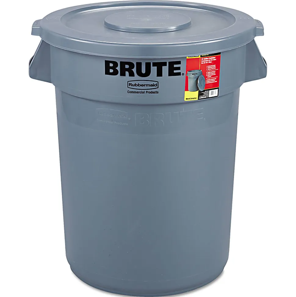 Rubbermaid® Commercial Brute Container with Lid, 32 gal, Plastic, Gray
