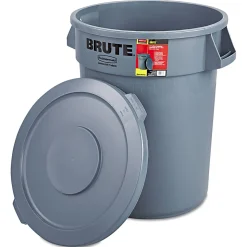 Rubbermaid® Commercial Brute Container with Lid, 32 gal, Plastic, Gray