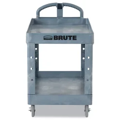 Rubbermaid® Commercial BRUTE Heavy-Duty Ergo Handle Utility Cart, Plastic, 2 Shelves, 750 lb Capacity, 26" x 55" x 33.25", Gray