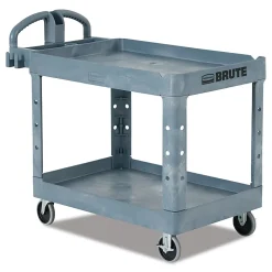 Rubbermaid® Commercial BRUTE Heavy-Duty Ergo Handle Utility Cart, Plastic, 2 Shelves, 750 lb Capacity, 26