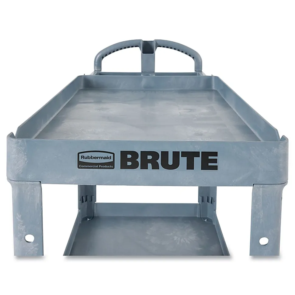 Rubbermaid® Commercial BRUTE Heavy-Duty Ergo Handle Utility Cart, Plastic, 2 Shelves, 750 lb Capacity, 26" x 55" x 33.25", Gray