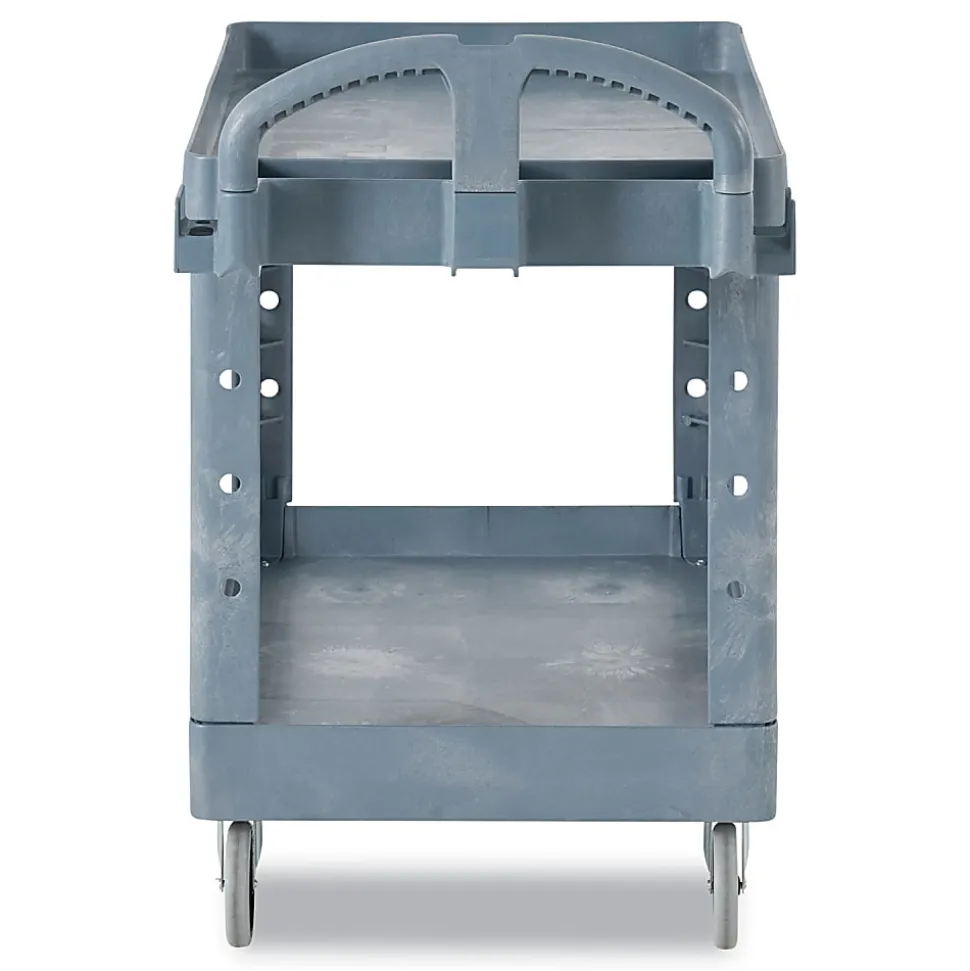 Rubbermaid® Commercial BRUTE Heavy-Duty Ergo Handle Utility Cart, Plastic, 2 Shelves, 750 lb Capacity, 26" x 55" x 33.25", Gray