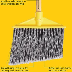 Rubbermaid Commercial Products 10.5" Angle Broom, Vinyl-Coated Metal Handle, Flagged Polypropylene Fill, Yellow