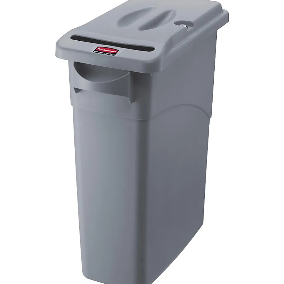 Rubbermaid Commercial Slim Jim Confidential Document Container w/Lid - External Dimensions: 11"x 22" Depth x 25" - 16 gal - Lid Lock Closure - Gray -