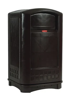 Rubbermaid Plaza Indoor/Outdoor Waste Container, Rectangular, 50 Gal, Black