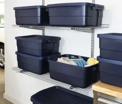Rubbermaid® Roughneck Tote With Lid, 10 Gallons, 8-7/8"H x 15-7/8"W x 23-7/8"D, Dark Indigo Metallic