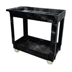 Rubbermaid® 2-Shelf Service/Utility Cart, 31 1/4"H x 16"W x 34"D, Black