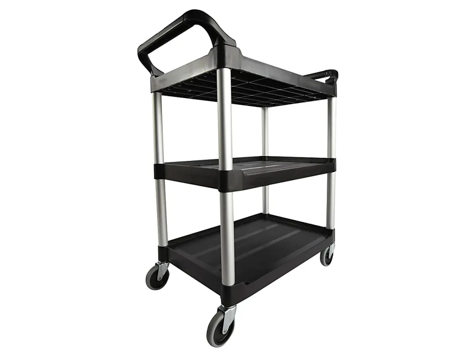 Rubbermaid® 3-Shelf Utility Cart, 37 3/4"H x 33 5/8"W x 18 5/8"D, Black