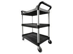 Rubbermaid® 3-Shelf Utility Cart, 37 3/4"H x 33 5/8"W x 18 5/8"D, Black